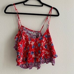 kimchi blue cropped red and blue floral shirt